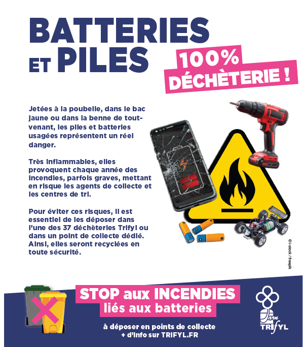 Encart presse 2 130x16mm piles et batteries 100% déchèterie
